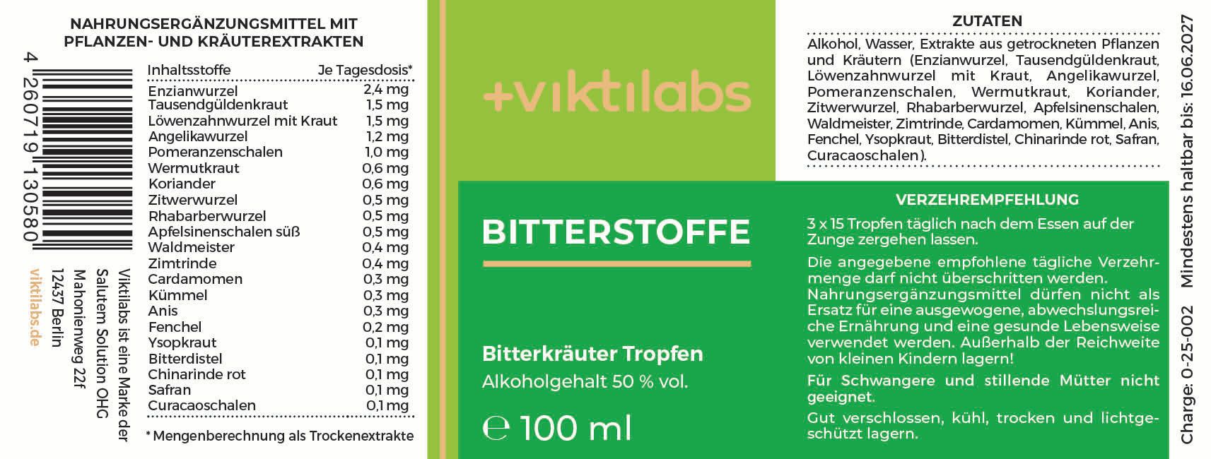 Viktilabs Bitterstoffe Tropfen: Aus Pflanzen- und Kräuterextrakten