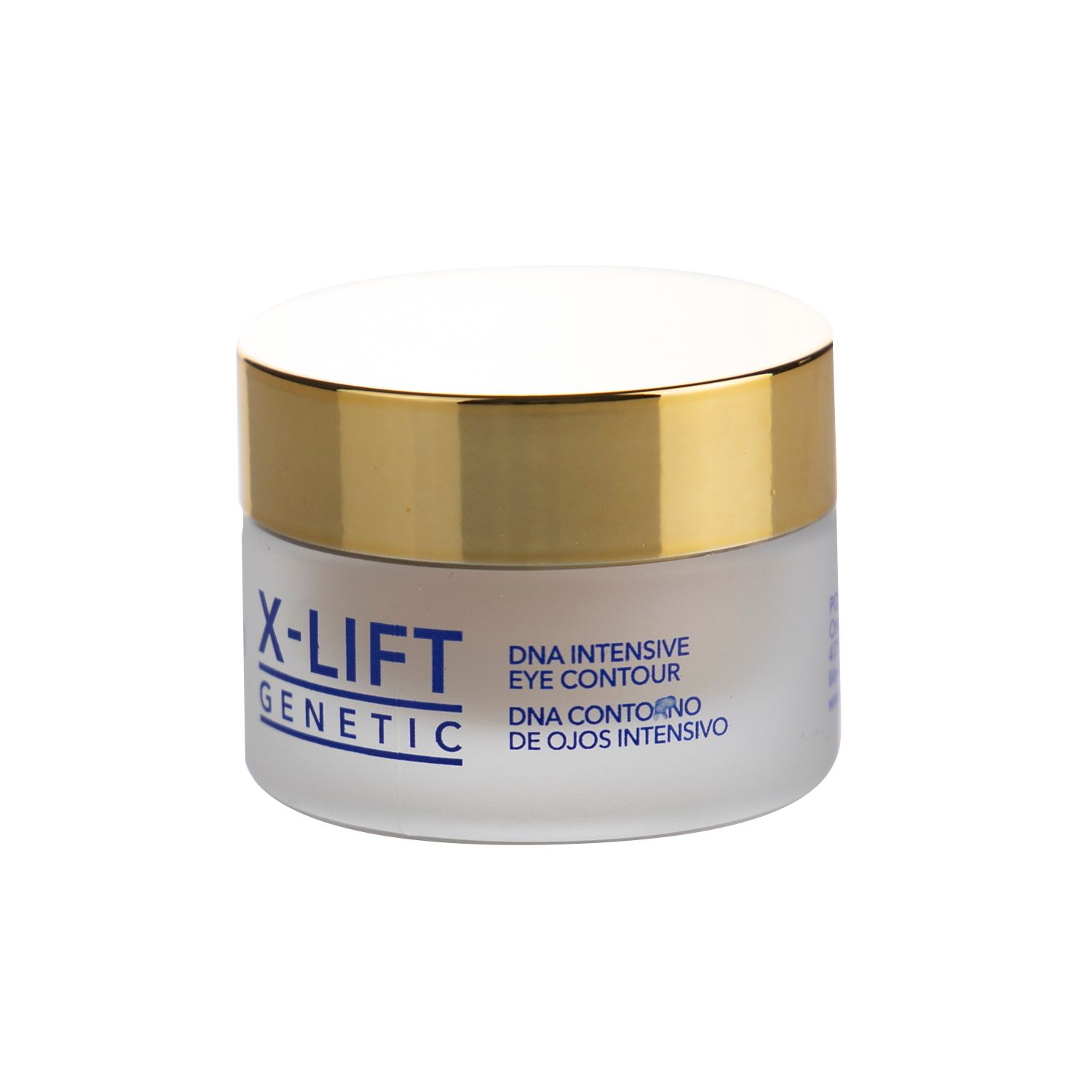 Creme-Glas mit goldfarbenem Deckel. Aufschrift: X-LIFT GENETIC, DNA Intensive Eye Contour.