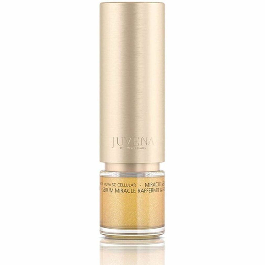 Goldfarbenes Serum in einer zylindrischen Flasche mit goldfarbenem Deckel. Aufschrift: Juvena, Miracle Serum.