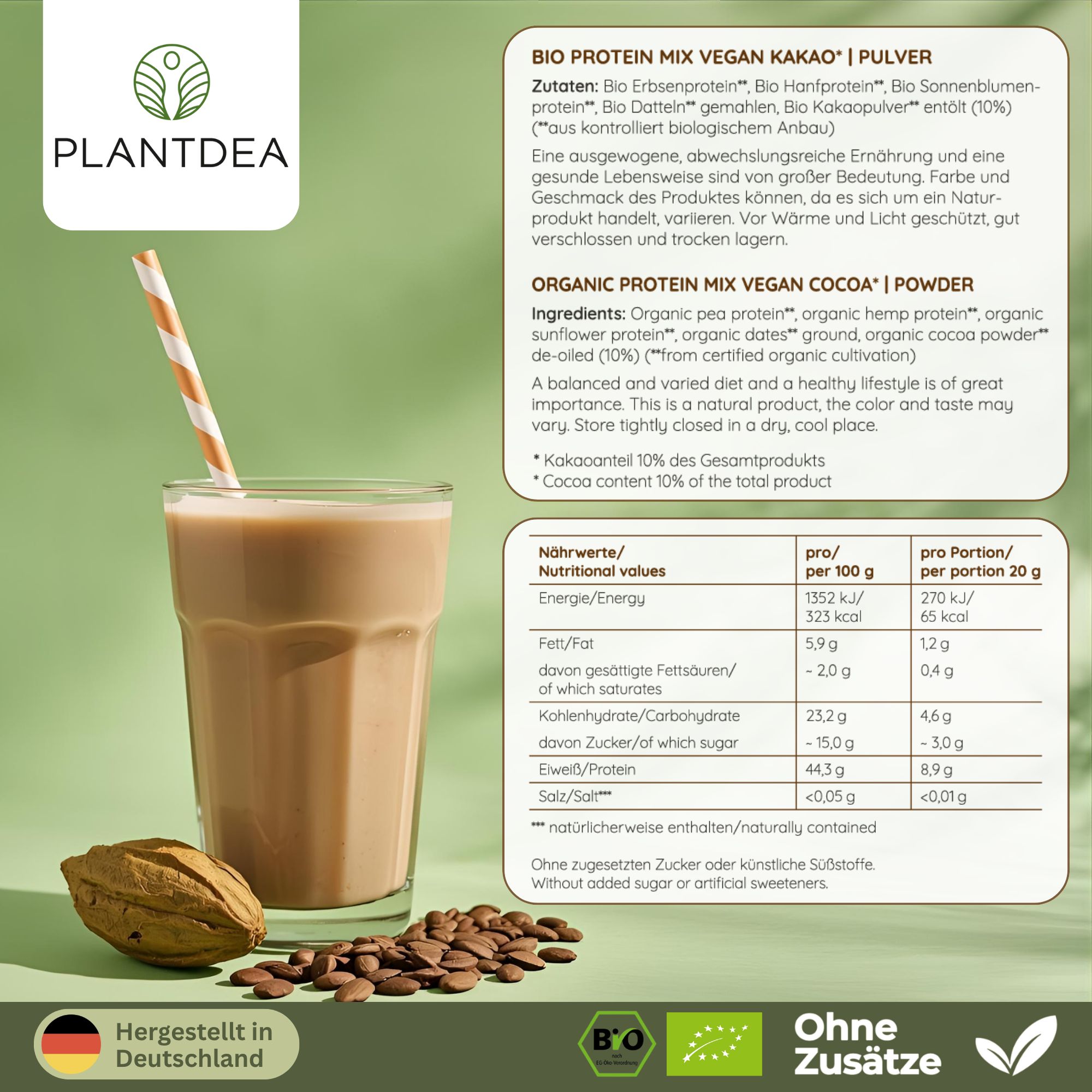 PlantDEA Bio Protein Mix vegan Kakao