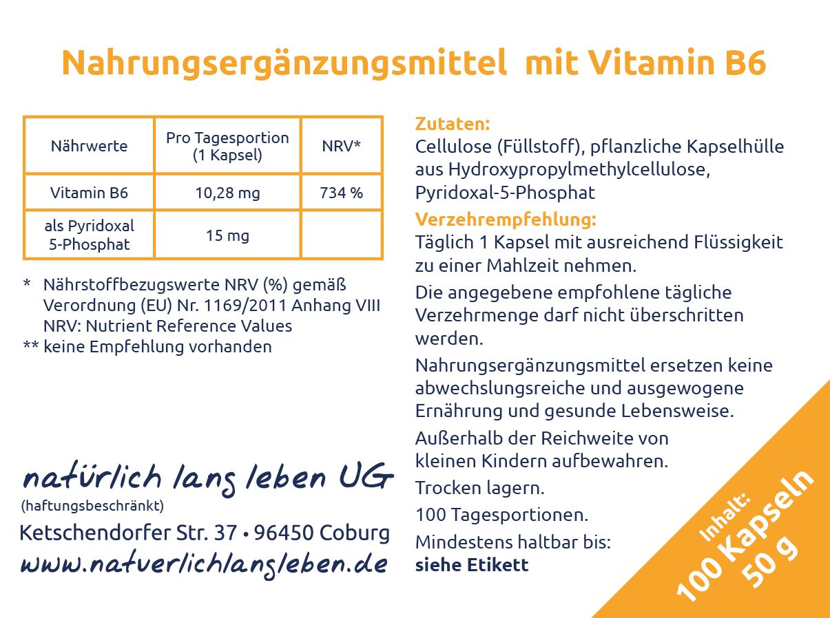 natürlich lang leben Vitamin B6 / P5P 50 g Kapseln