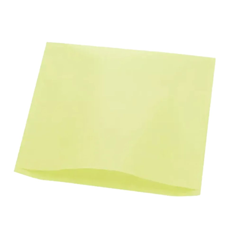 Hellgelbes, rechteckiges Tissue-Papier. Die obere Kante ist leicht geöffnet.