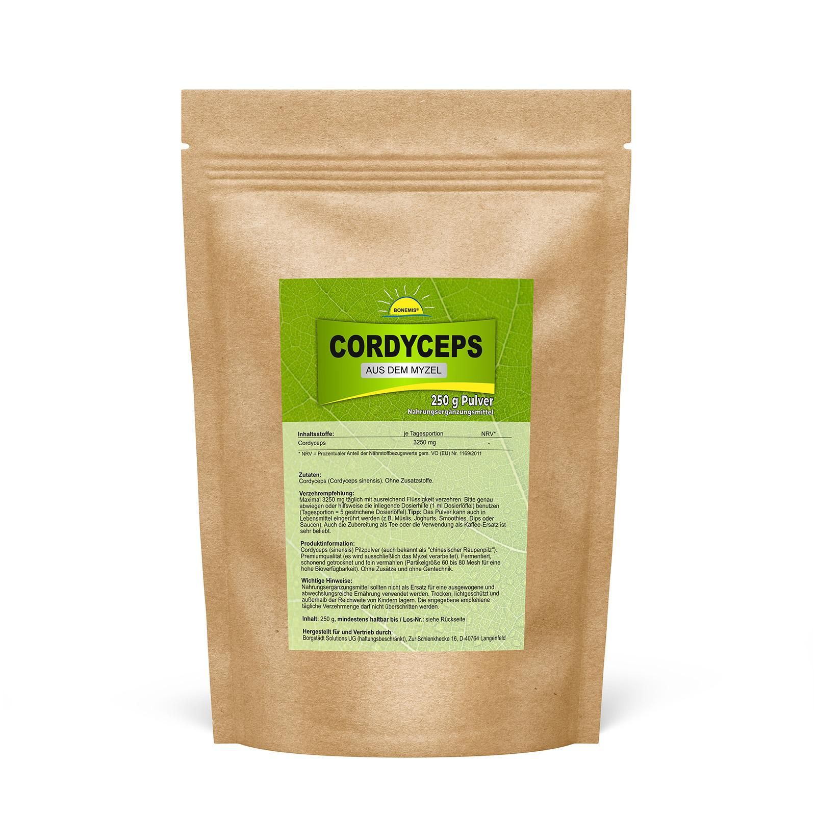 Bonemis® Cordyceps sinensis, hochreine Premiumqualität (aus dem Myzel), ohne Zusätze 0,25 kg Pulver