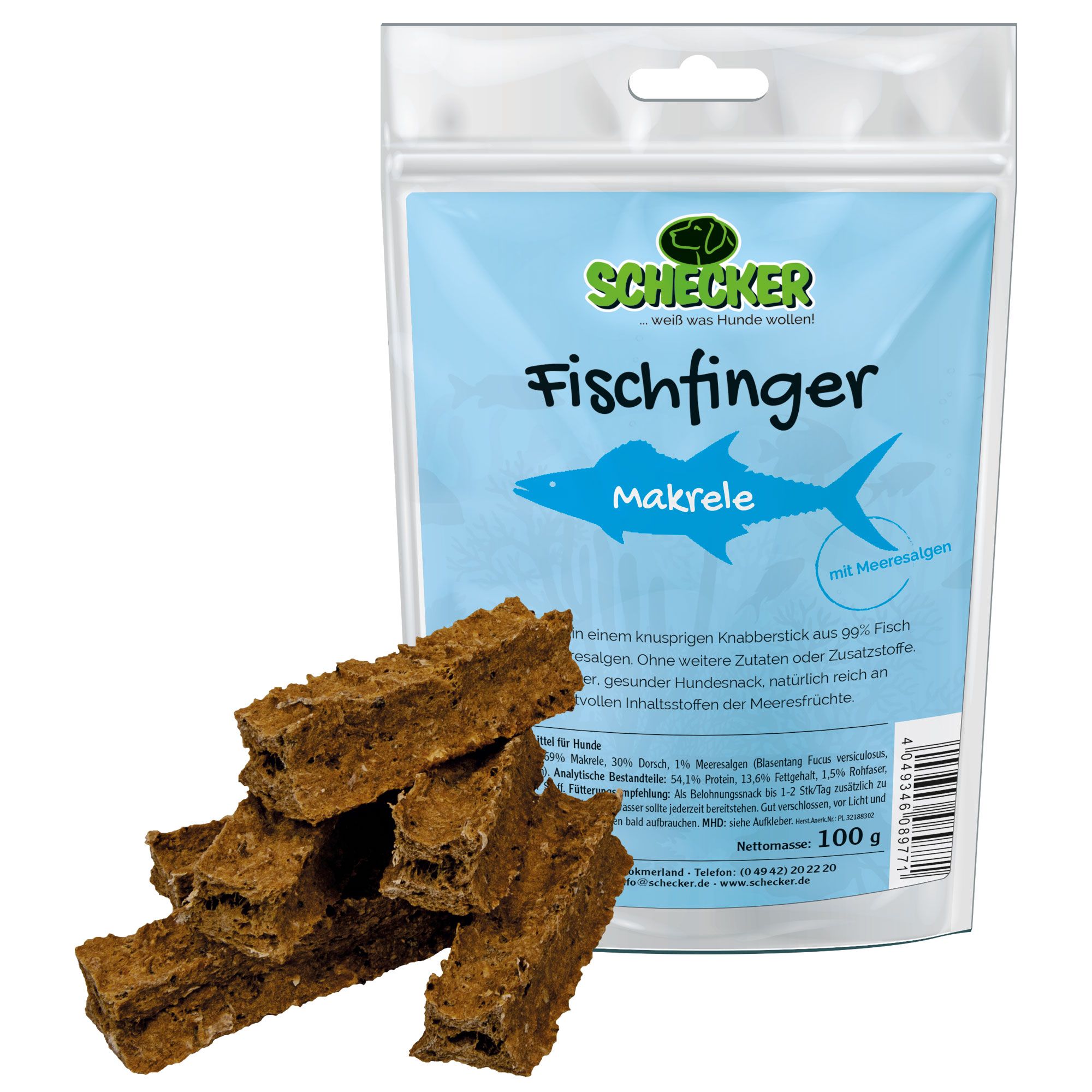 Schecker Hundesnack - Fischfinger mit 99 % Fisch - Makrele