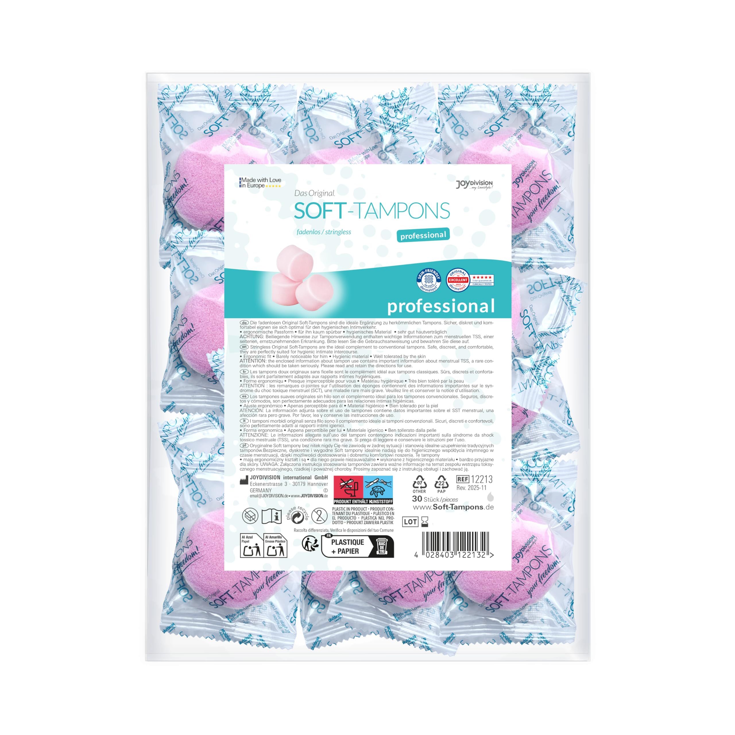 Verpackung mit 30 JOYDIVISION Soft-Tampons PRO, einzeln hygienisch verpackt.