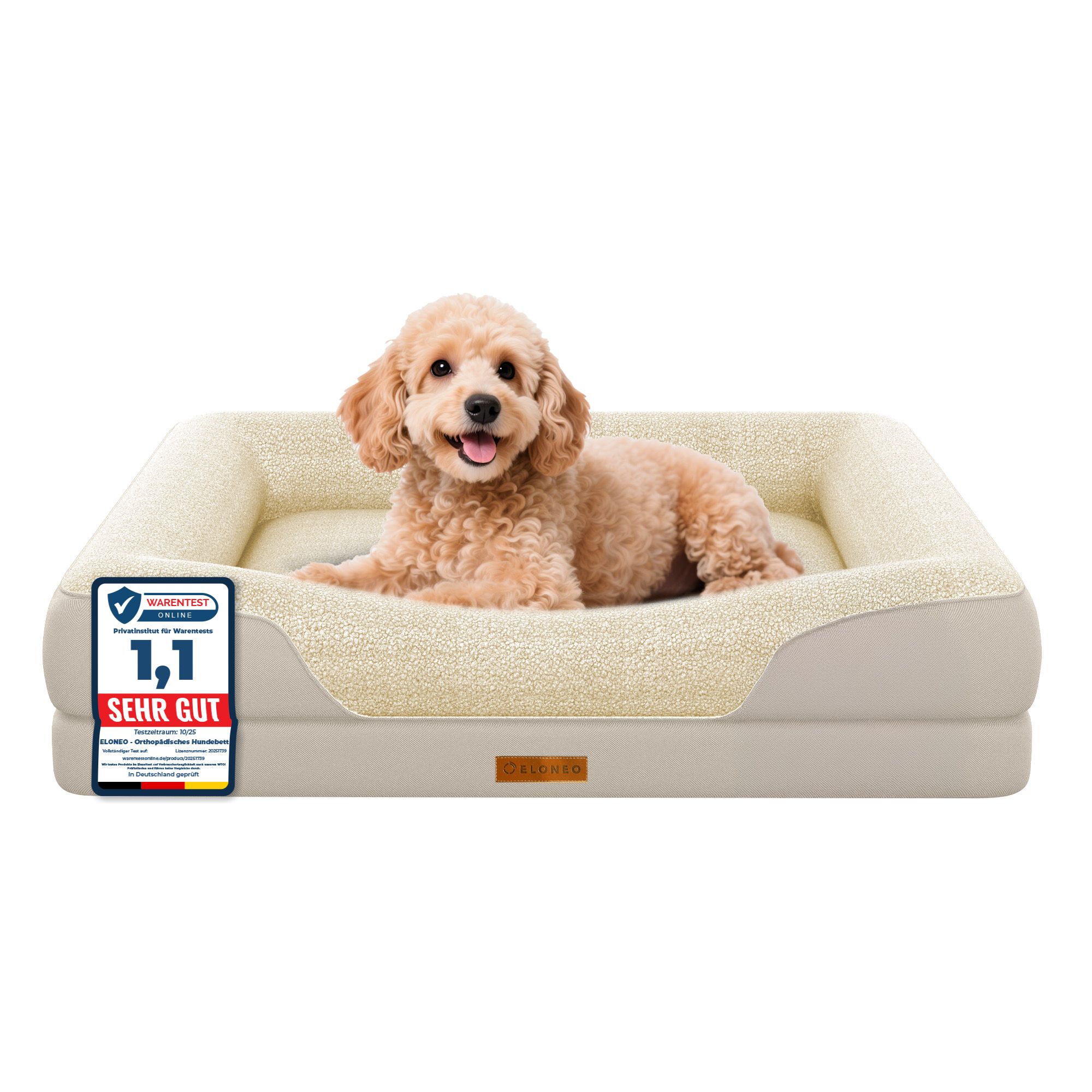 Eloneo Orthopädisches Hundebett, Größe S - Creme 1 St