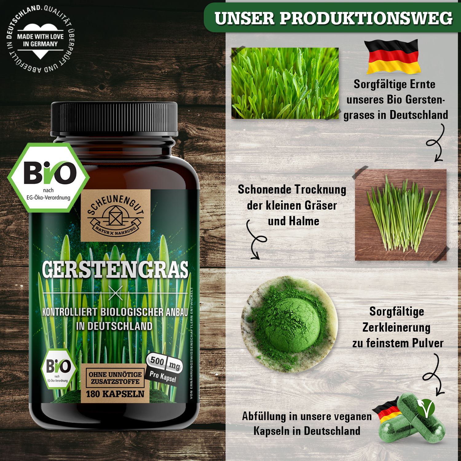 Scheunengut® Bio Gerstengras Kapseln | Das Original aus Deutschland 180 St