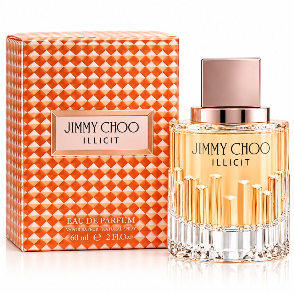 Jimmy Choo Illicit Eau de Parfum 60ml Flakon und orangefarbene Verpackung.