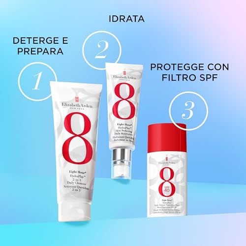 Drei Produkte nebeneinander. Text: Reinigen, vorbereiten, schützen mit SPF. Marke und Produktname sichtbar.