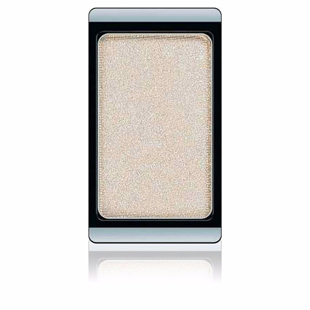 Lidschatten Pearlfarben, rechteckig, hellbeige mit silbernem Schimmer, in schwarzem und silbernem Gehäuse.