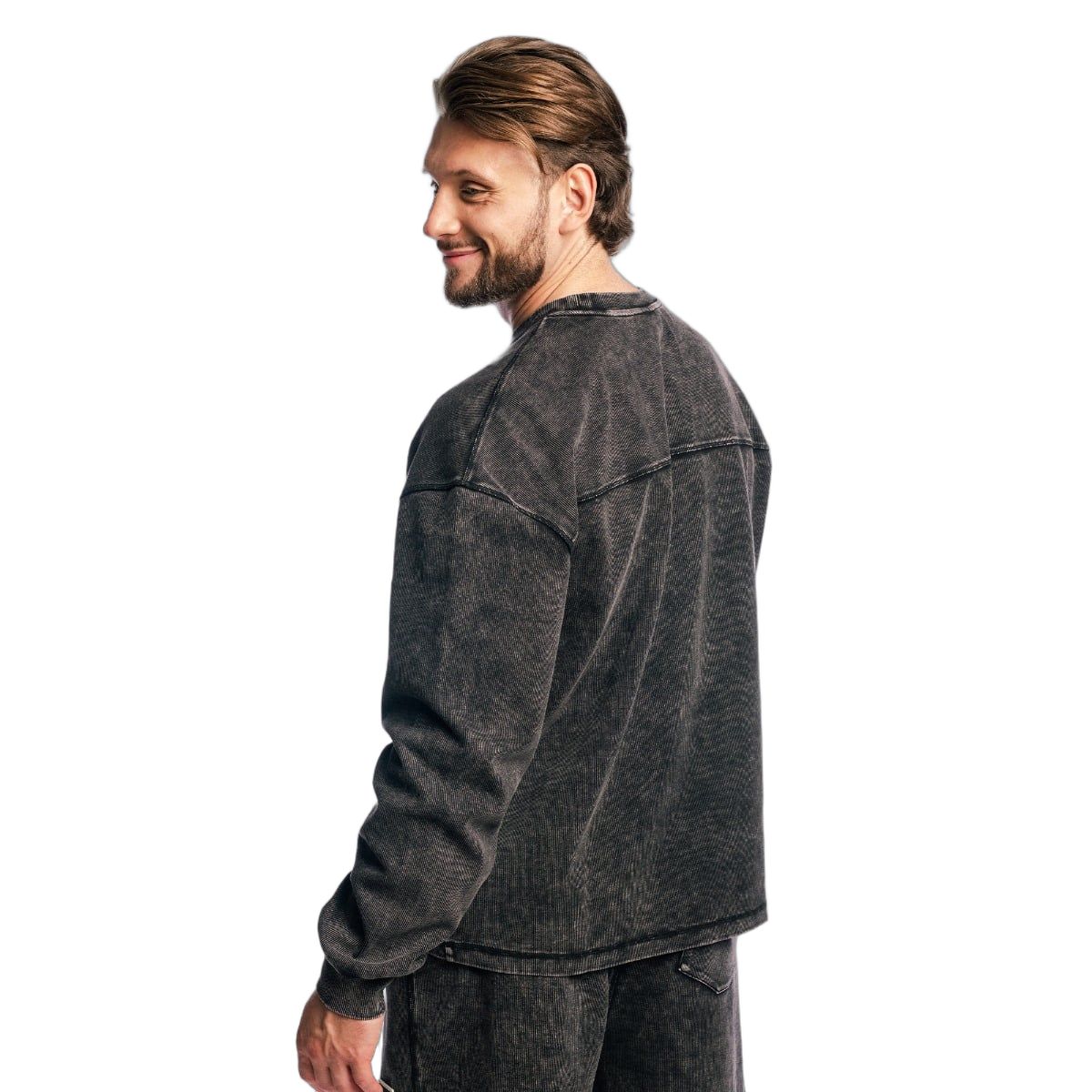 GymBeam Sweatshirt Herren Oversized ohne Kapuze in Washed Black