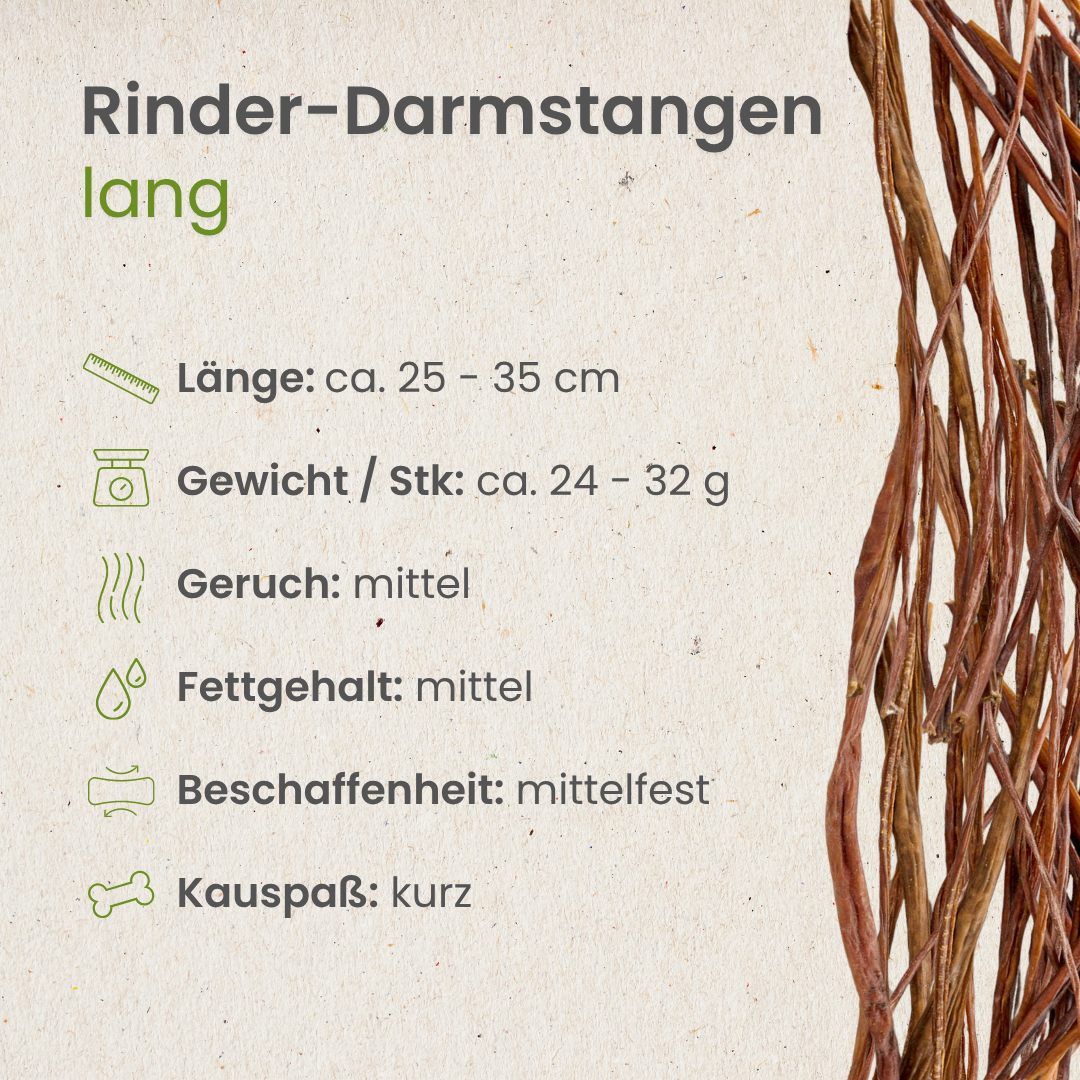 Lange Rinderdarm-Kauartikel, ca. 25-35 cm, 24-32 g, mittelfest.