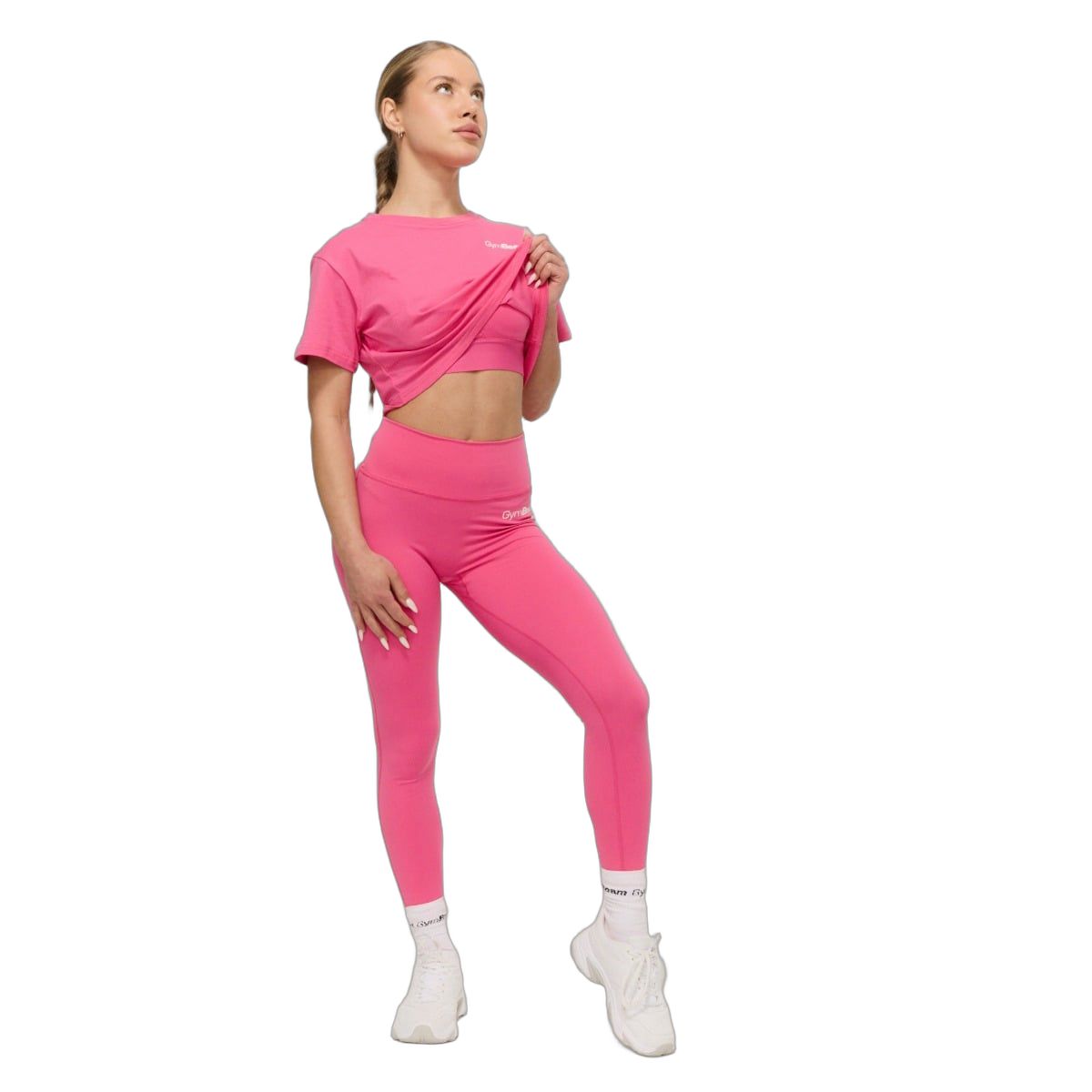 GymBeam T-Shirt Damen cropped locker Kurzarm mit rundem Ausschnitt Dragonfruit