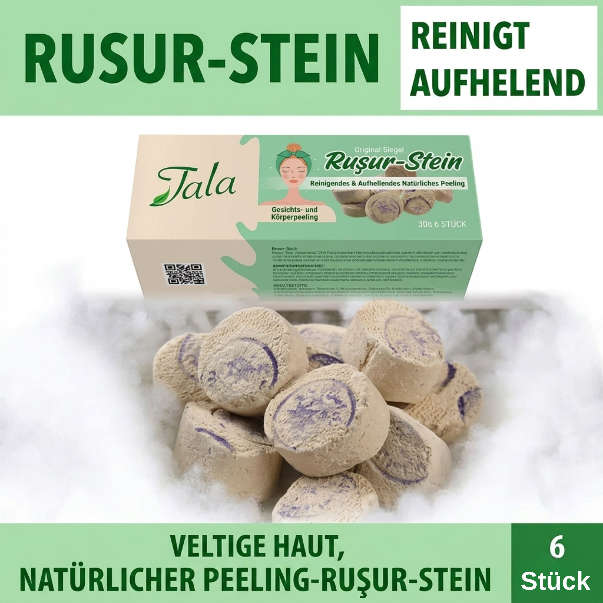 Tala Rusur-Stein Roshoor Peeling für Gesicht & Körper, Natürliches Hamam-Peeling, Peelingstein