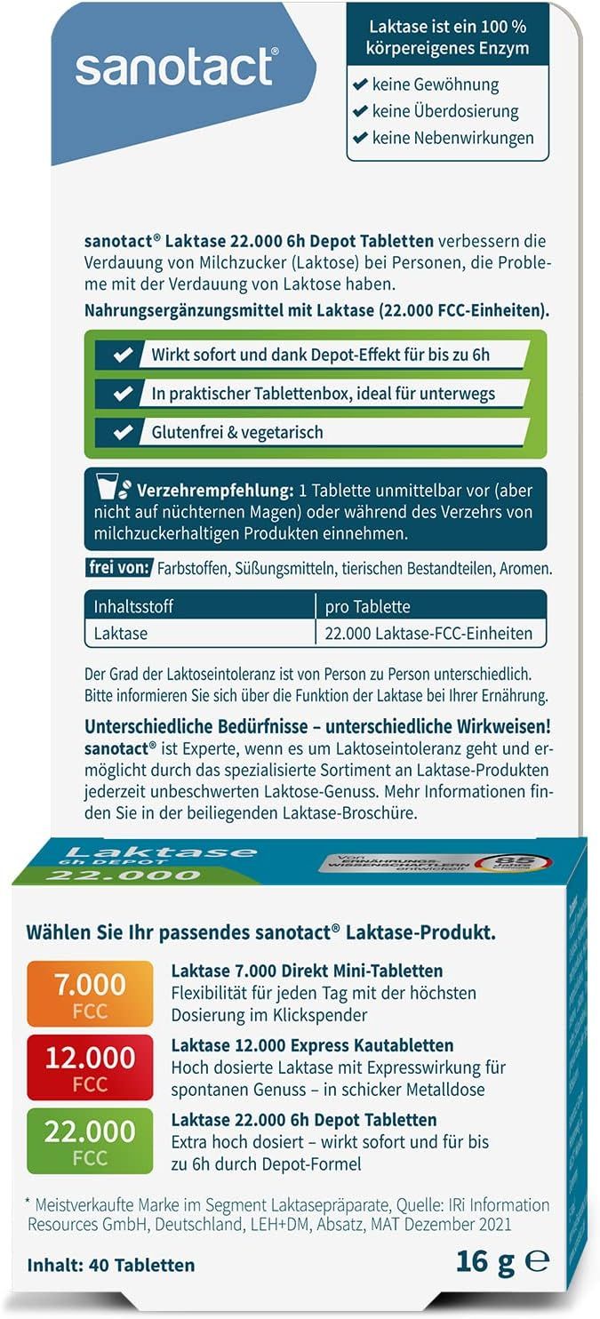 sanotact Laktase 7.000 DIREKT • Laktose Tabletten für jeden Tag • Bei Laktoseintoleranz
