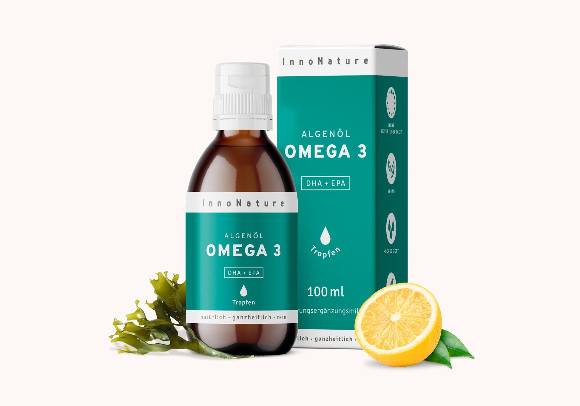 InnoNature Omega 3 Algenöl | natürlich aus der Mikroalge Schizochytrium | 100 ml, vegan