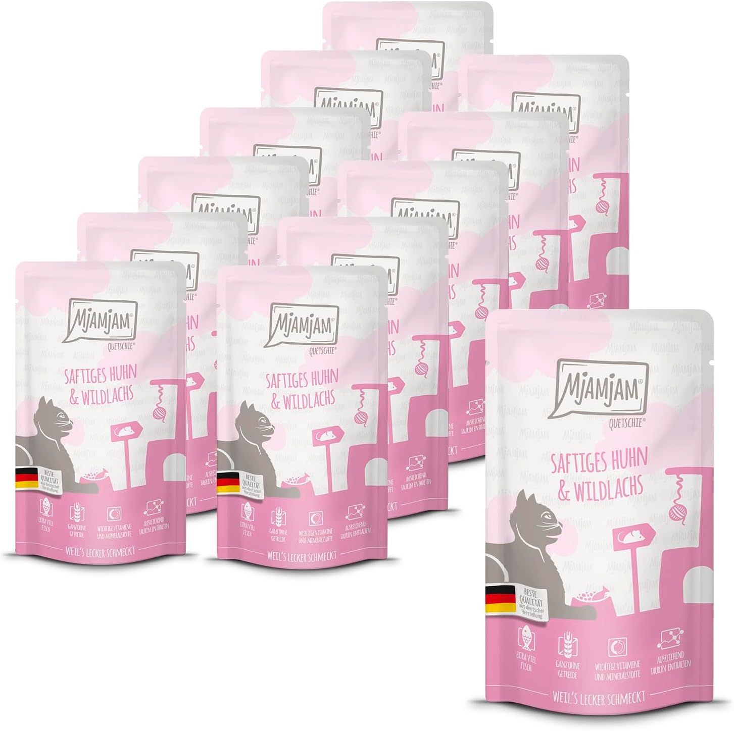 MjAMjAM - Quetschie saftiges Huhn und Wildlachs 12x125 g Futter