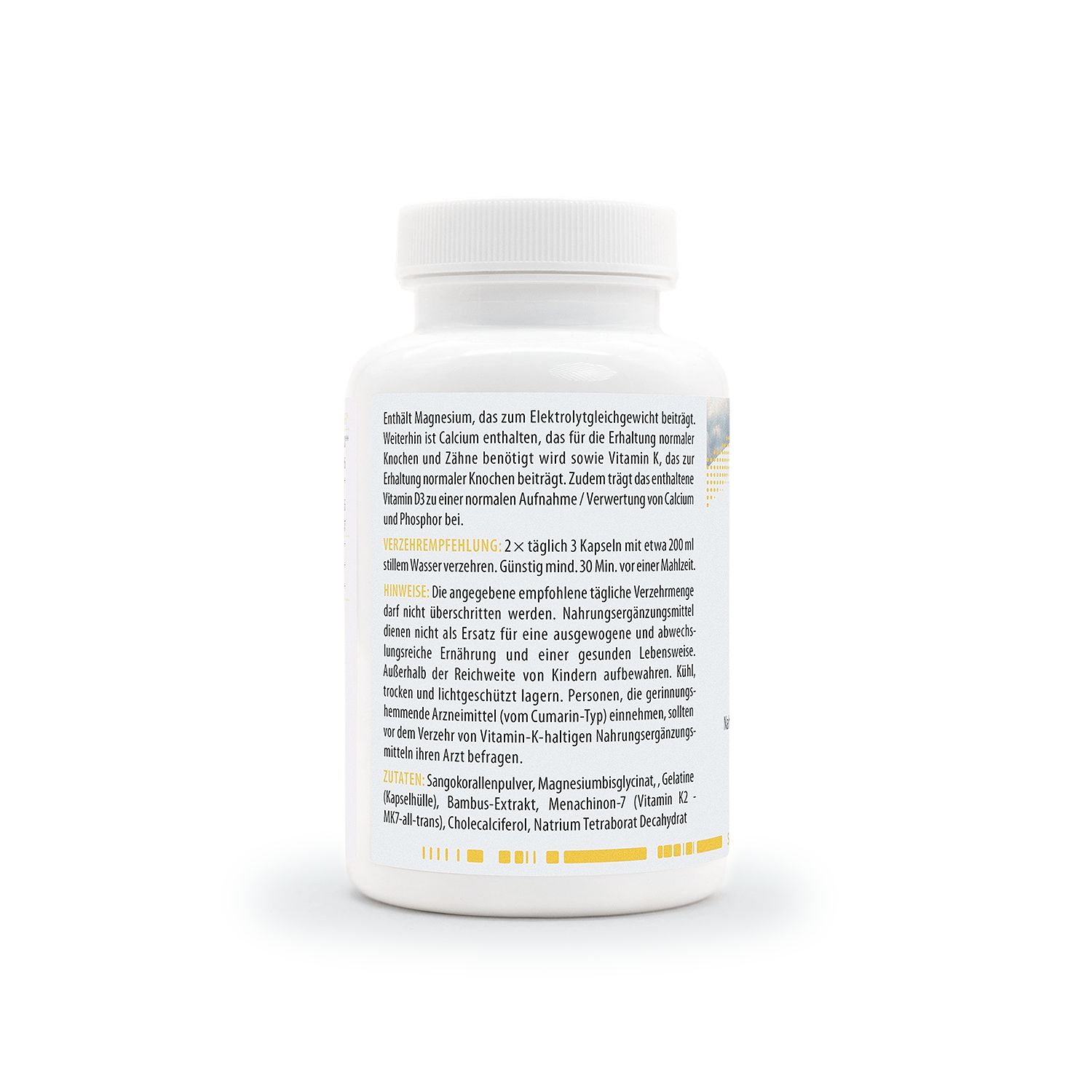 Rückseite der MITOcare® Vitamin D Regulat Kapseldose mit Anwendungshinweisen.