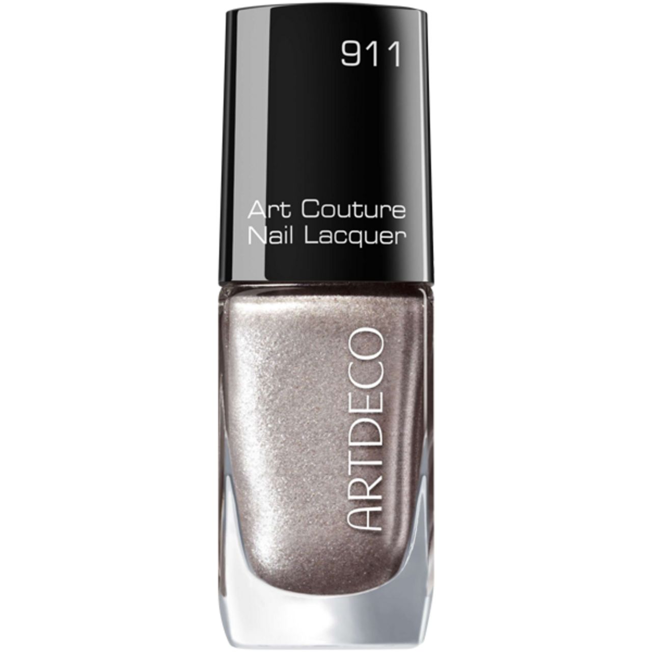 Nagellackflasche mit schwarzem Deckel. Aufschrift: Art Couture Nail Lacquer, Farbnummer 911. Marke: ARTDECO.