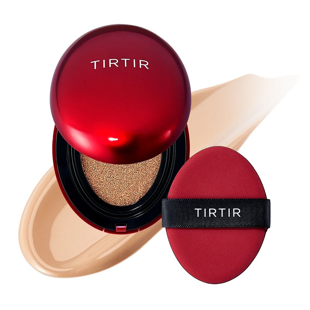 Geöffneter roter TIR TIR Cushion mit Foundation und rotem Applikator auf Foundation-Schmierspur.