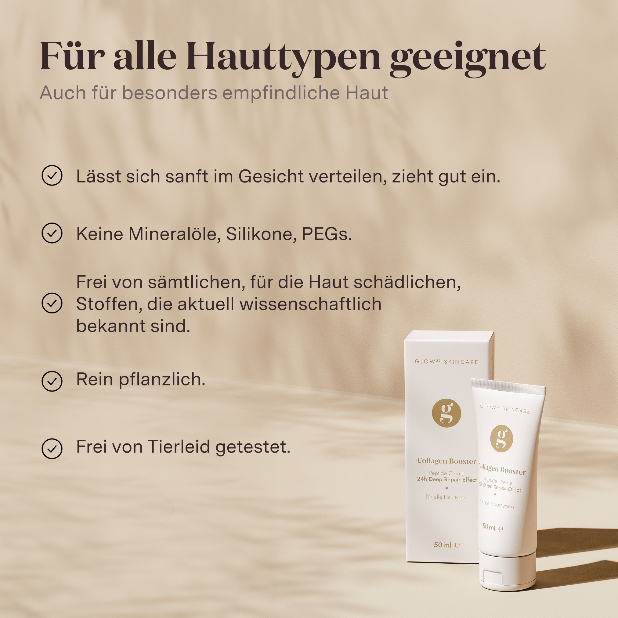 Text: Für alle Hauttypen geeignet. Produkt und Schachtel daneben.