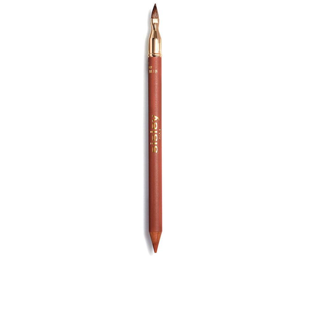 Lippenstiftstift mit goldfarbenem Applikator und Sisley-Logo. Braune Farbe. Auf weißem Hintergrund.