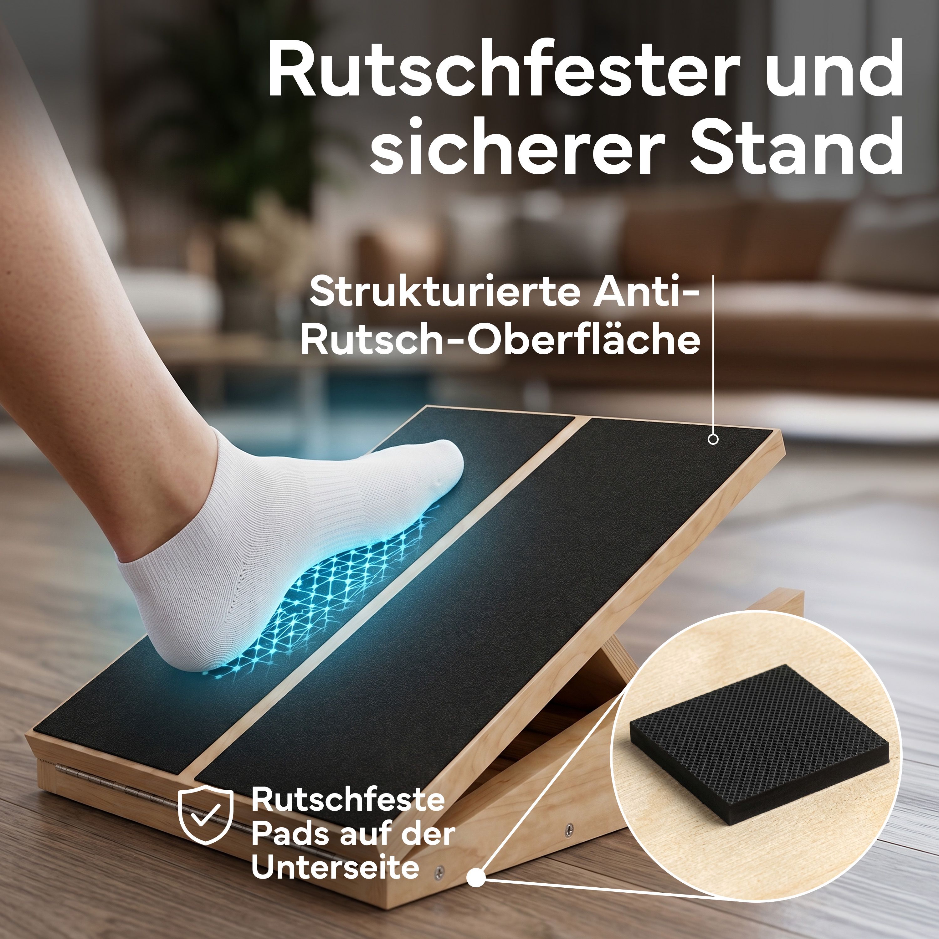 Wadendehner Brett mit rutschfester Oberfläche und Pads an der Unterseite für sicheren Stand.