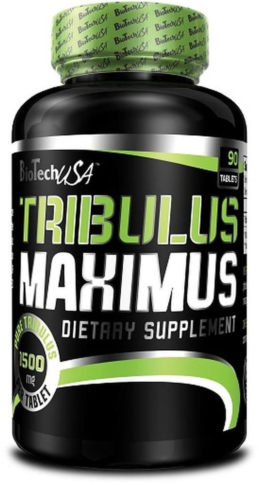 BioTech Tribulus Maximus Extra Nahrungsergänzungsmittel in schwarzer Dose mit 90 Tabletten.