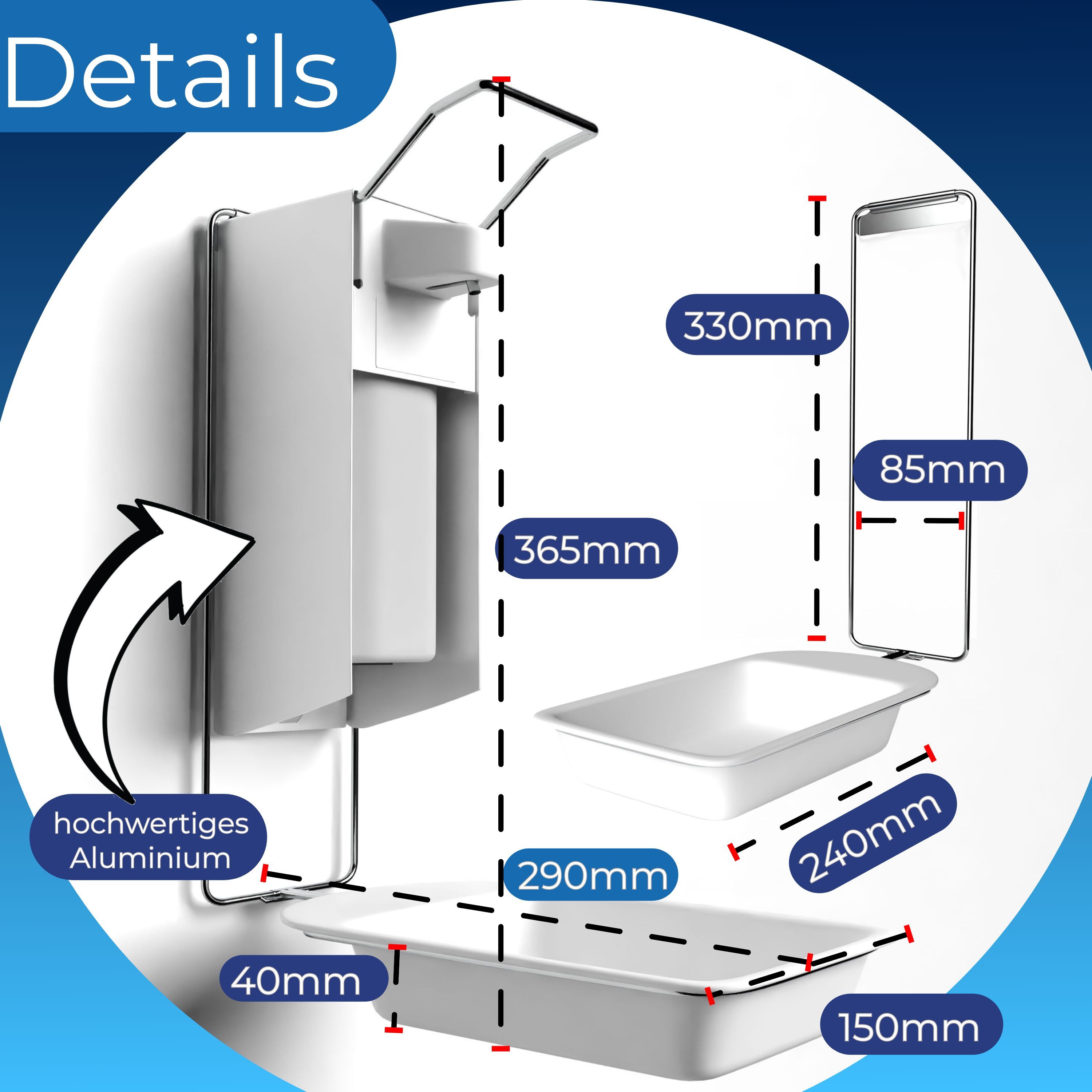 Horn Medical Desinfektionsmittel- / Seifen-Wandspender inkl. Abtropfschale