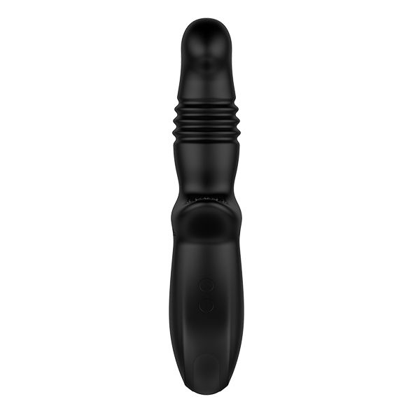 Schwarzes Wellness-Produkt. Zylindrische Form mit geriffelter Zone. Auf weißem Hintergrund.