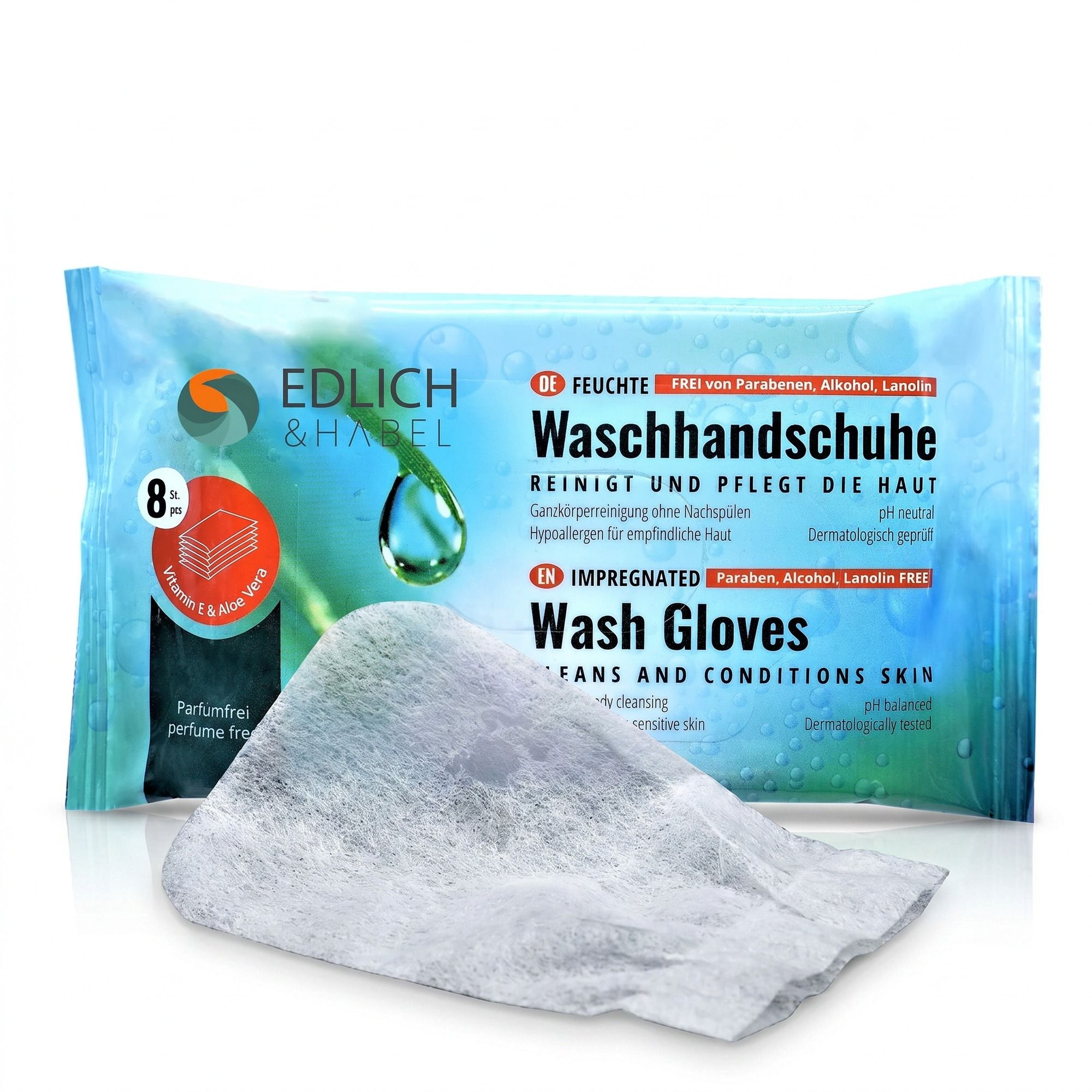 Edlich & Habel Feuchte Waschhandschuhe Waschlappen parfümfrei mit Aloe Vera