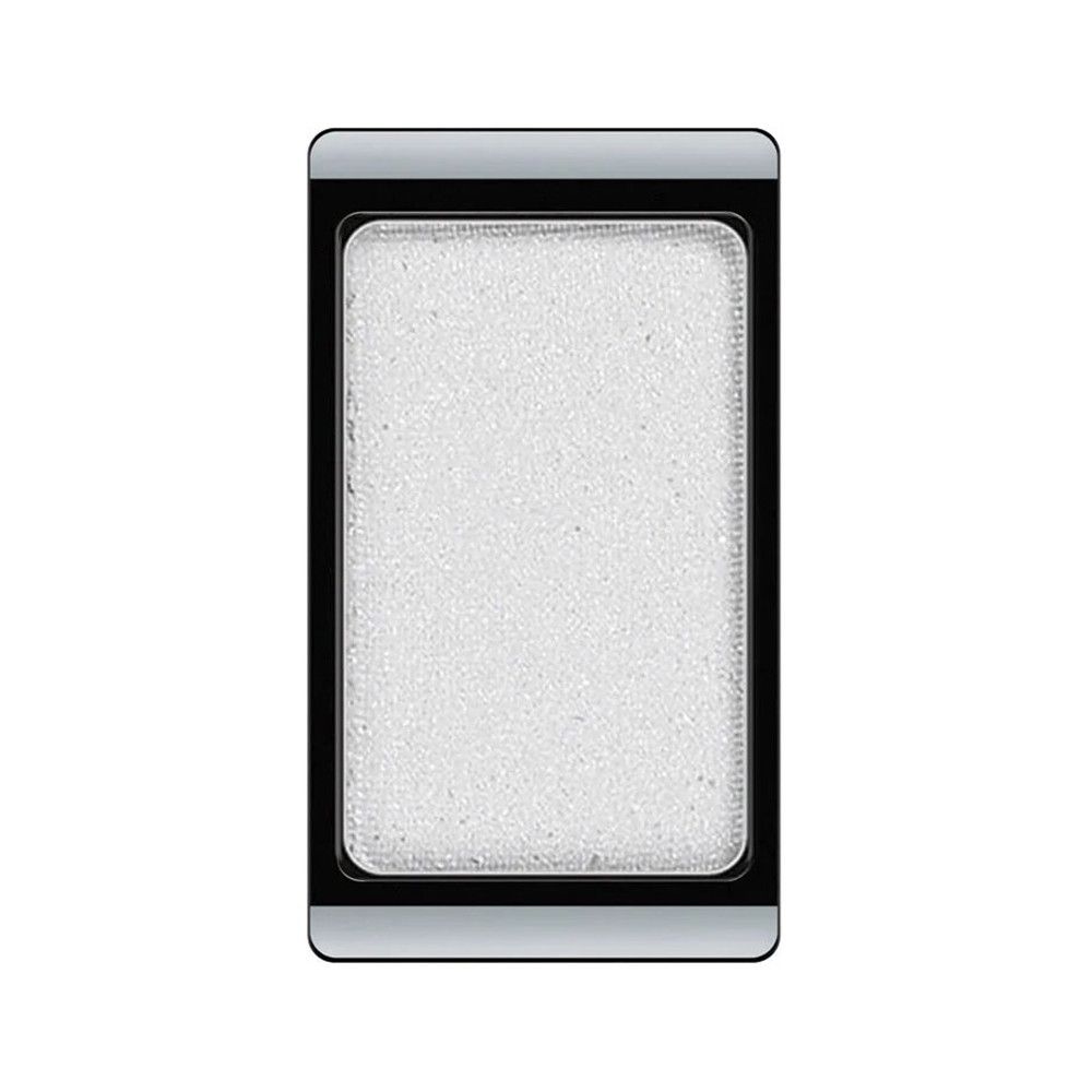 Rechteckiger Lidschatten in schwarzem Rahmen. Helle, glitzernde Textur.