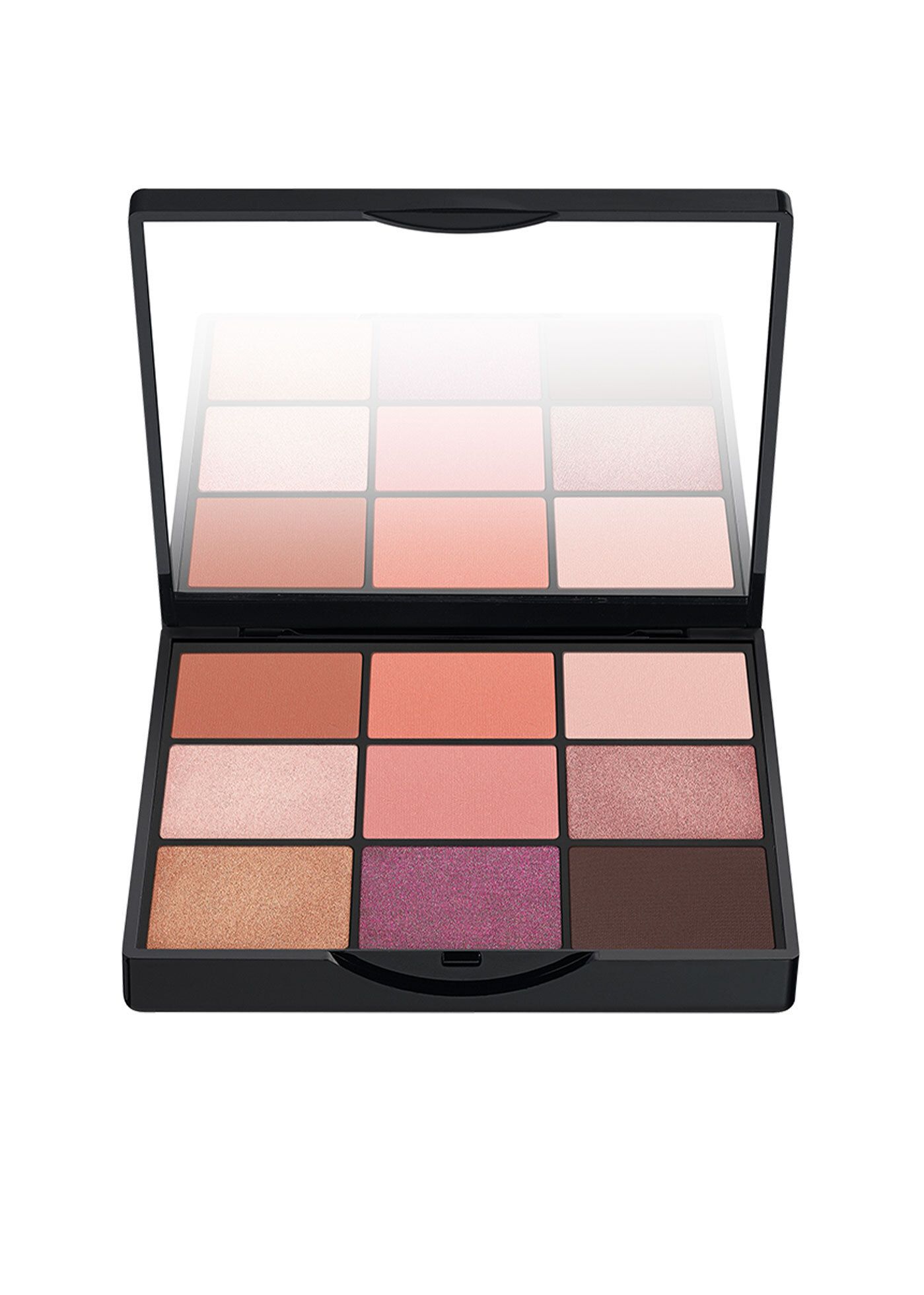 T.LeClerc Eyeshadow Palette. Schwarze Palette mit 9 Lidschattenfarben in verschiedenen Rosé-, Braun- und Goldtönen. Mit Spiegel.