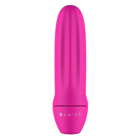 Pinkfarbener Vibrator. Aufschrift "b swish" am unteren Ende.