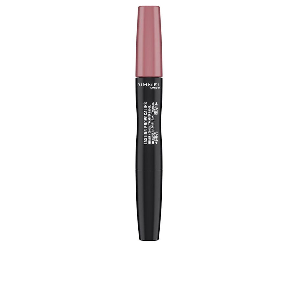 Lippenstift mit schwarzem Gehäuse und rosafarbenem Deckel. Text: Rimmel London, Lasting Provocalips.
