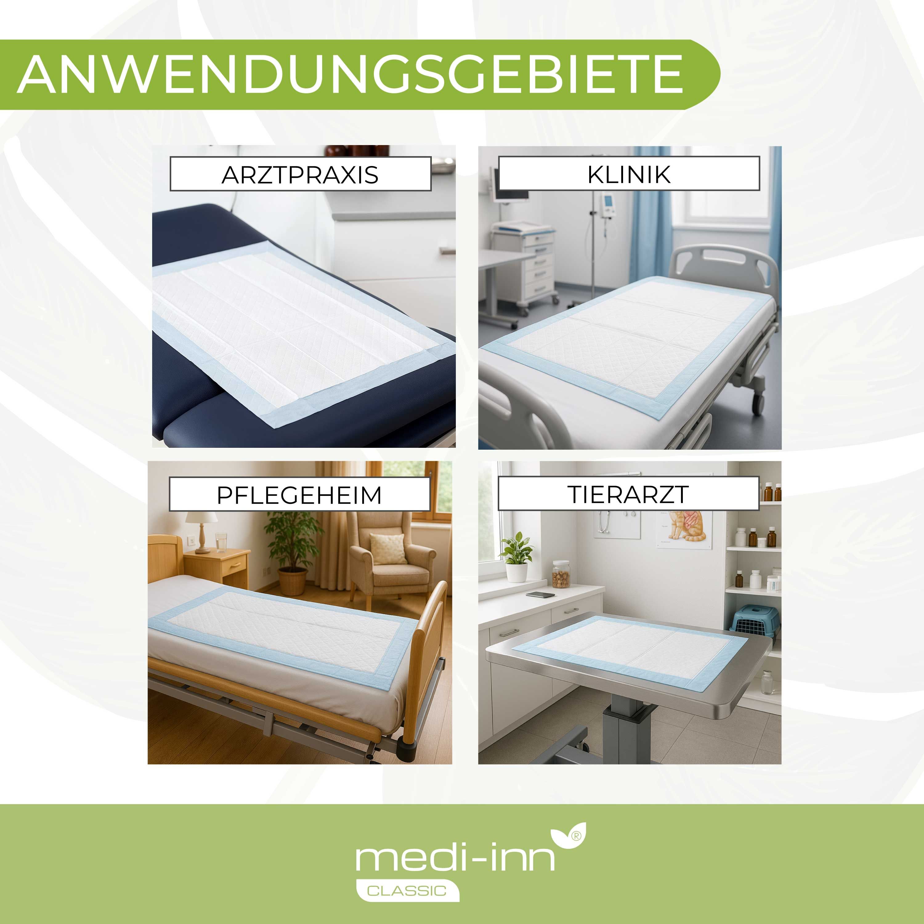 Anwendungsbeispiele: Arztpraxis, Klinik, Pflegeheim, Tierarzt. Marke: medi-inn.