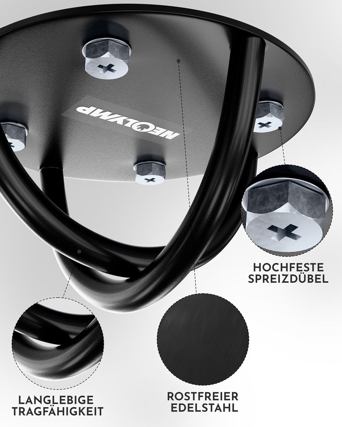 Nahaufnahme eines Wandankers aus Edelstahl. Zeigt Details wie rostfreies Material, robuste Tragfähigkeit und hochfeste Spreizdübel.