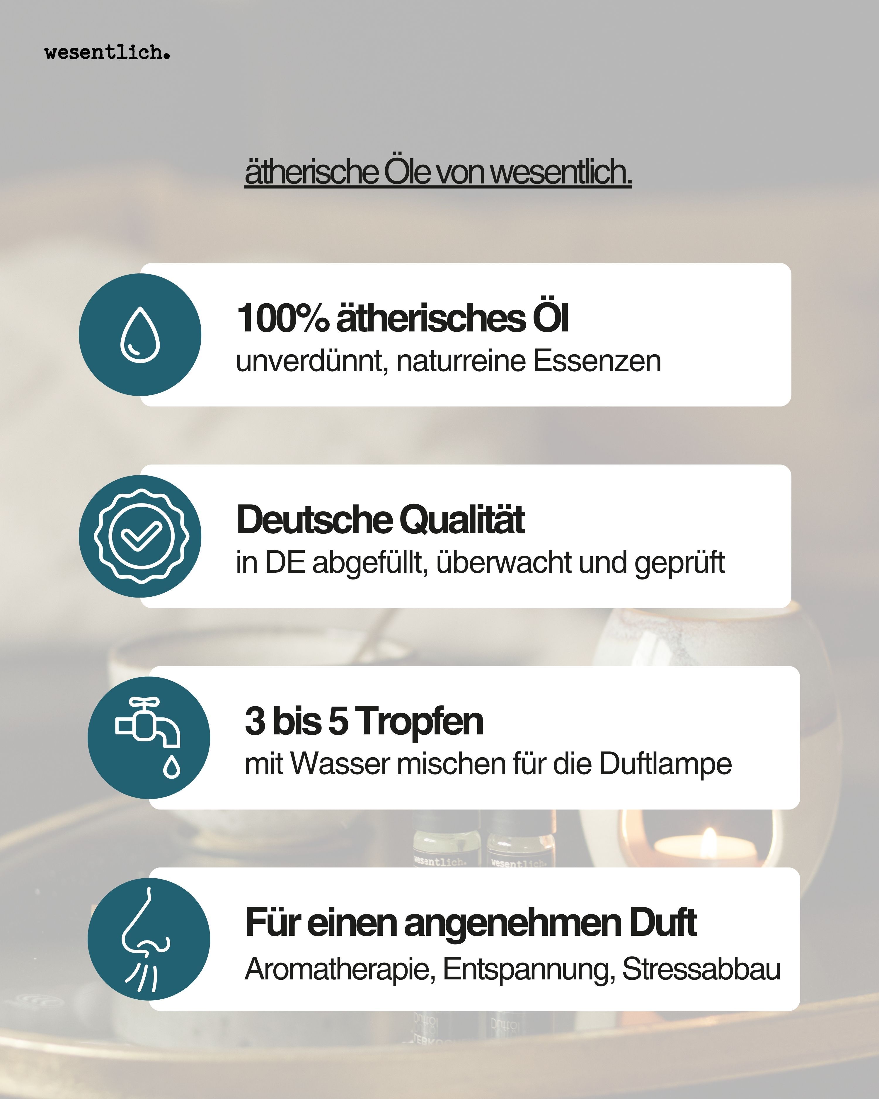 Übersicht ätherische Öle: 100% naturrein, Deutsche Qualität, 3-5 Tropfen für Duftlampe, für angenehmen Duft, Aromatherapie, Entspannung.