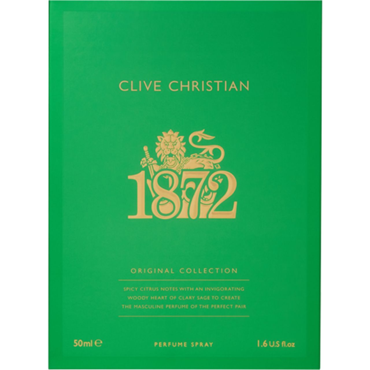 Grüne Verpackung mit goldfarbenem Logo und Text. Enthält "Clive Christian 1872". Text: "Original Collection", "Perfume Spray".