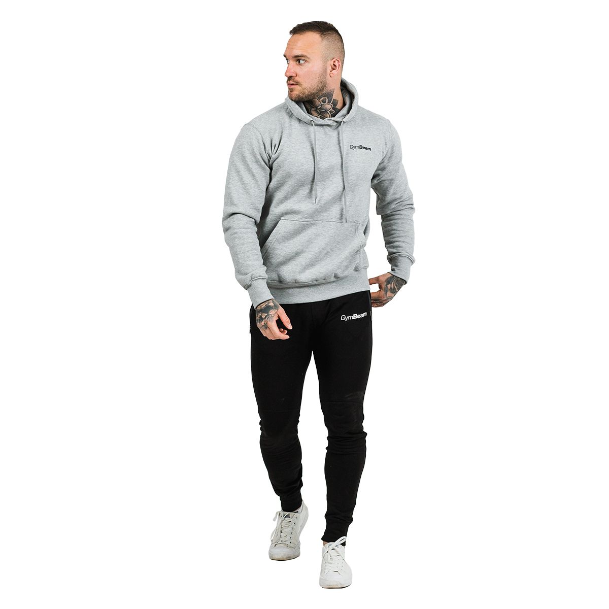 GymBeam Hoodie Herren Regular Langarm mit Kapuze und Taschen Grey Black