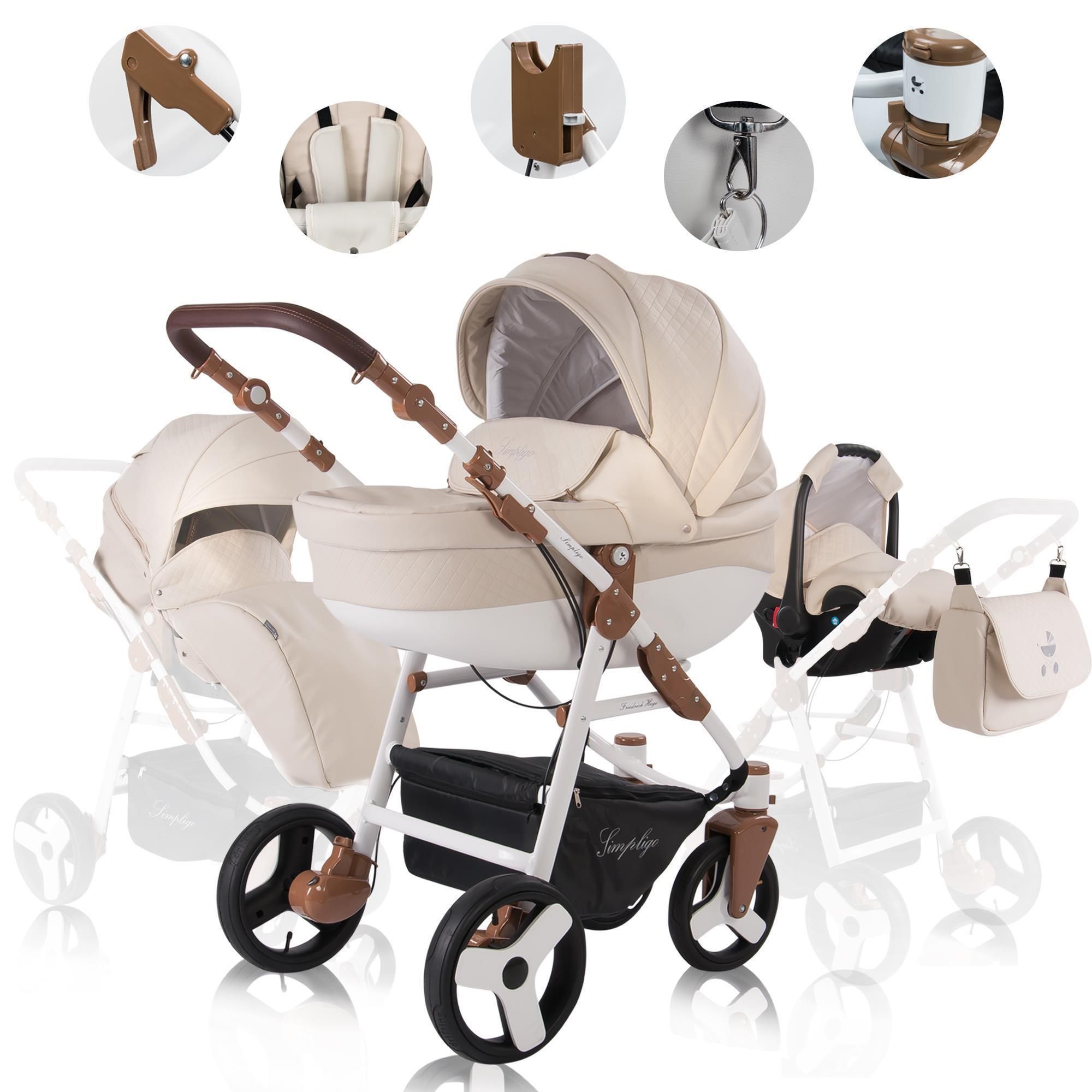 Friedrich Hugo Simpligo 3 in 1 Kinderwagen Set Luftreifen, Sand (Kunstleder)
