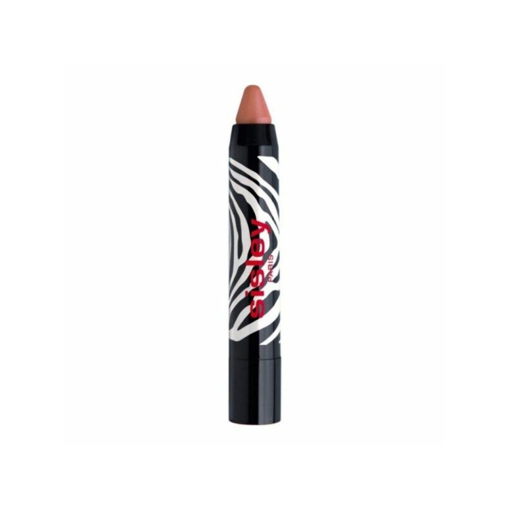 Lippenstift-Stift mit Zebra-Muster und roter Schrift Sisley. Spitze in Nude-Farbe.
