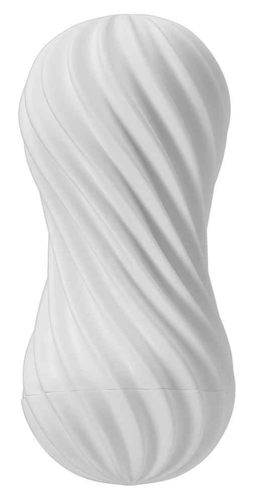 Weißes, spiralförmiges Produkt mit glatter Oberfläche. Die Form ist tailliert.