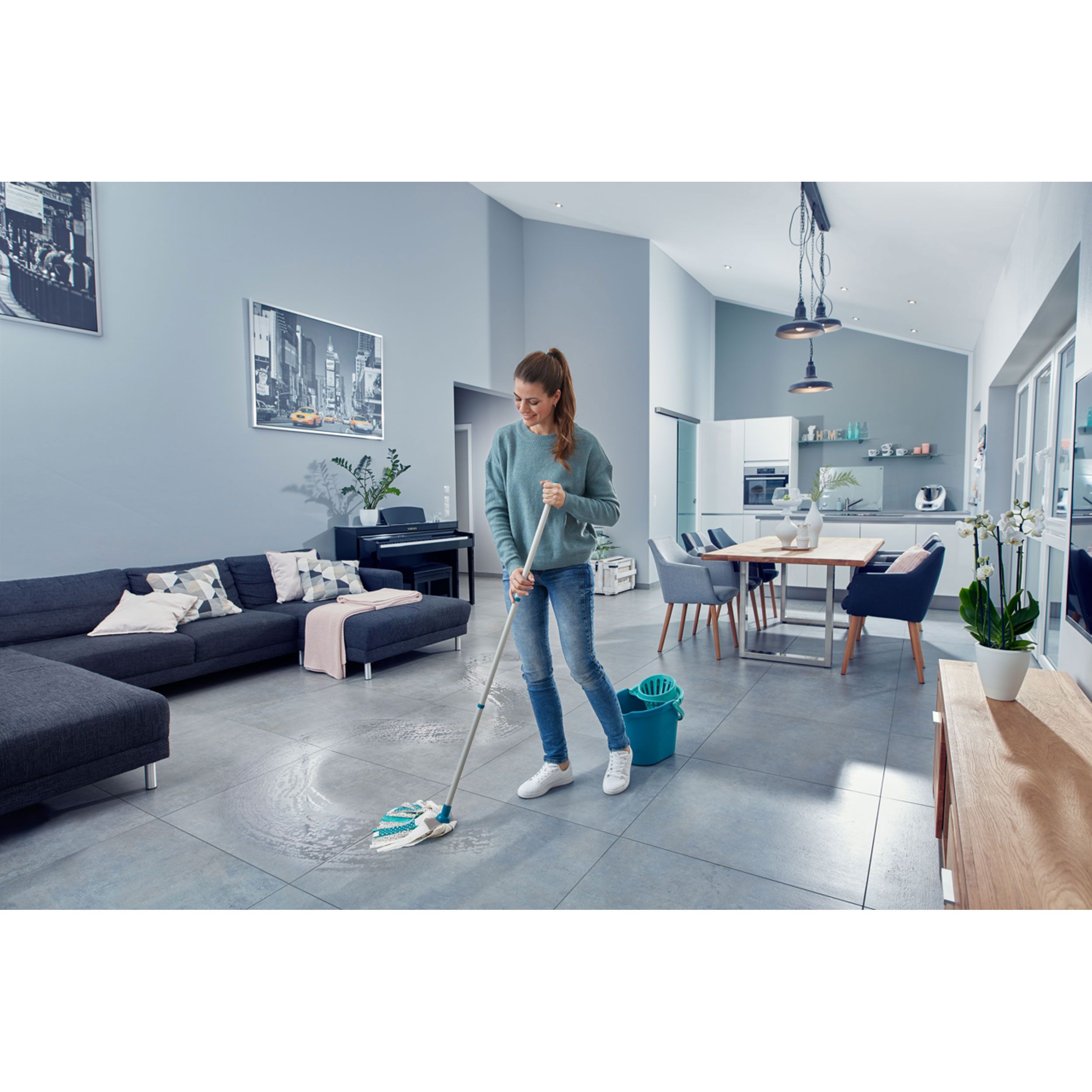 Leifheit Wischmopp Power Mop 3in1, Bodenwischer mit Schraubgewinde, 1.2 Meter