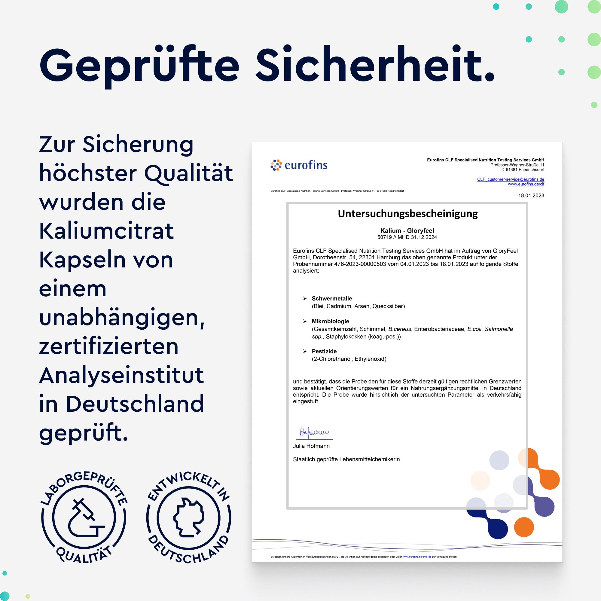 gloryfeel® Kalium - 270 Kapseln (+4 Monate) - 800mg elementares Kalium (Citrat) Hochdosiert