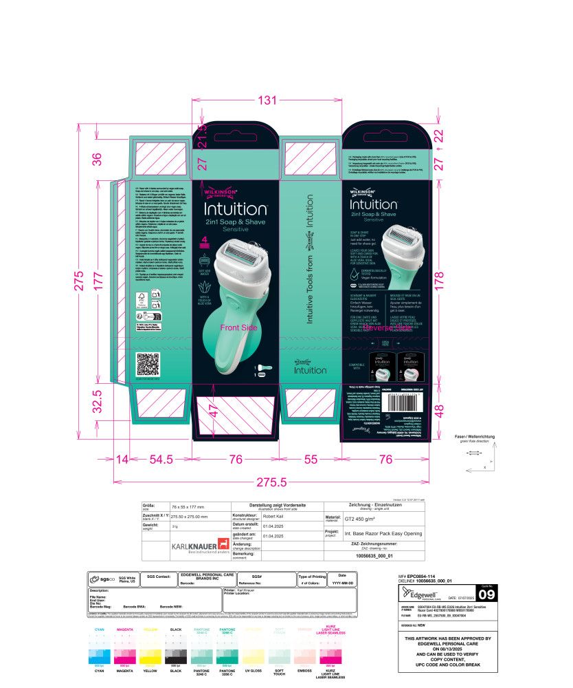 Verpackungsdesign für Wilkinson Sword Intuition 2in1 Seife & Rasur.