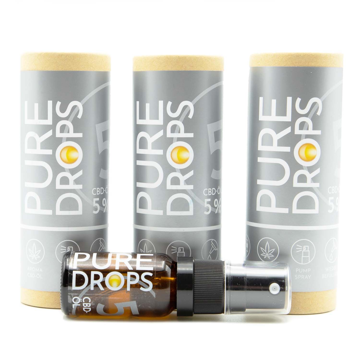 PURE DROPS CBD ÖL 5% Bundle 2+1 Gratis (1.380mg) CBD Vollspektrum aus Österreich Naturextrakt