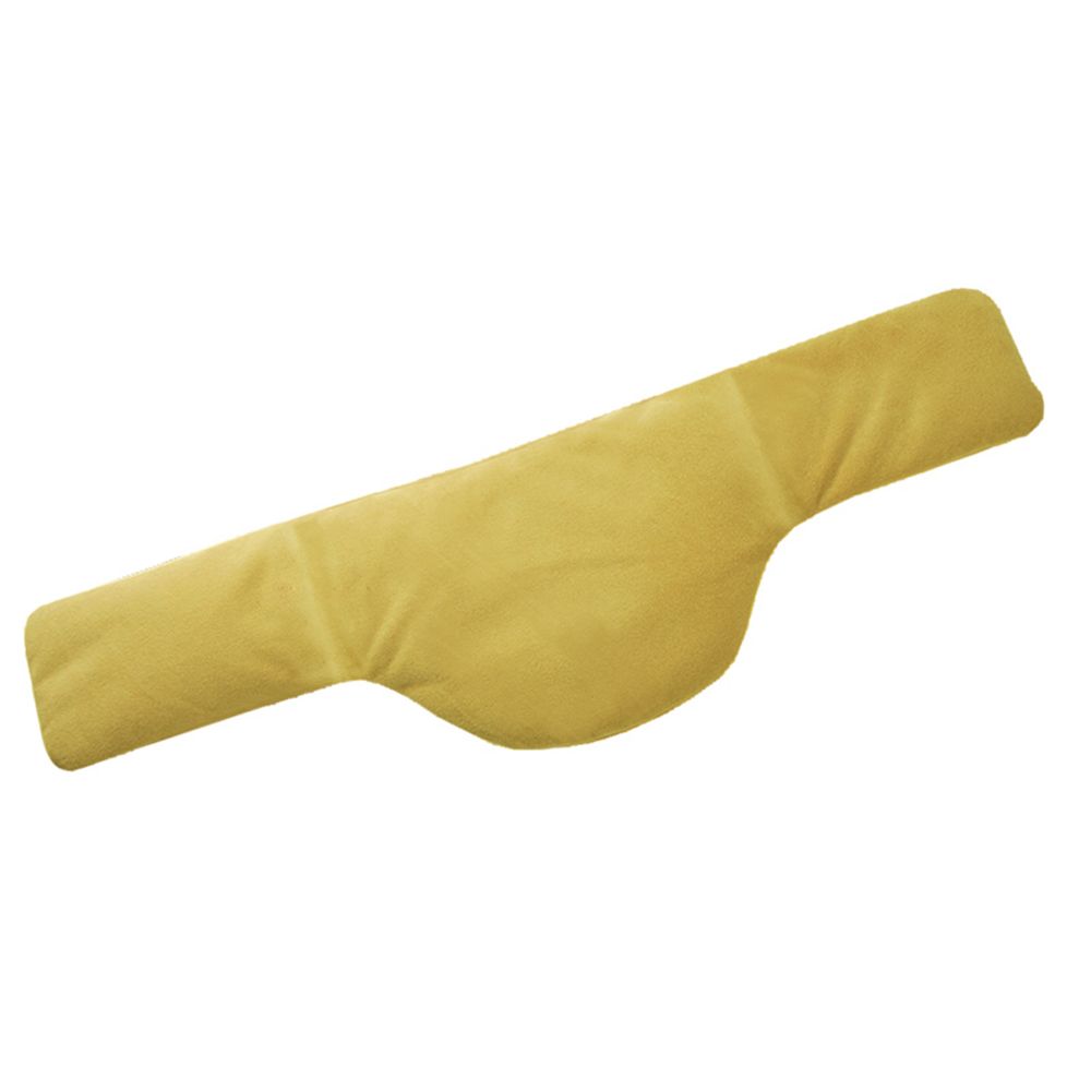 Gelbes Nackenkissen in länglicher Form. Es hat eine geschwungene Form und ist aus weichem Material gefertigt.