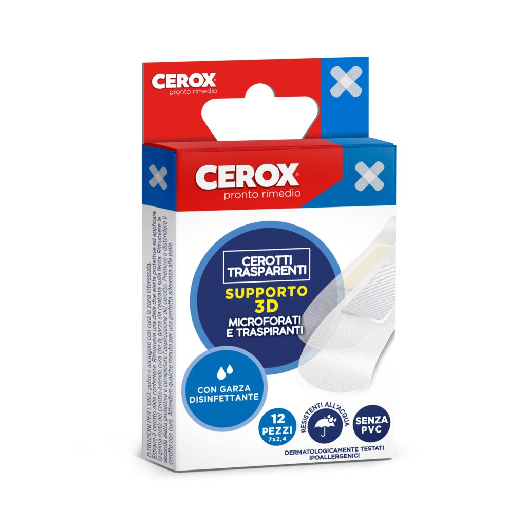 CEROX Pronto Rimedio, Cerotti Microperforati e Traspiranti, Garza Disinfettante, 12 Pezzi