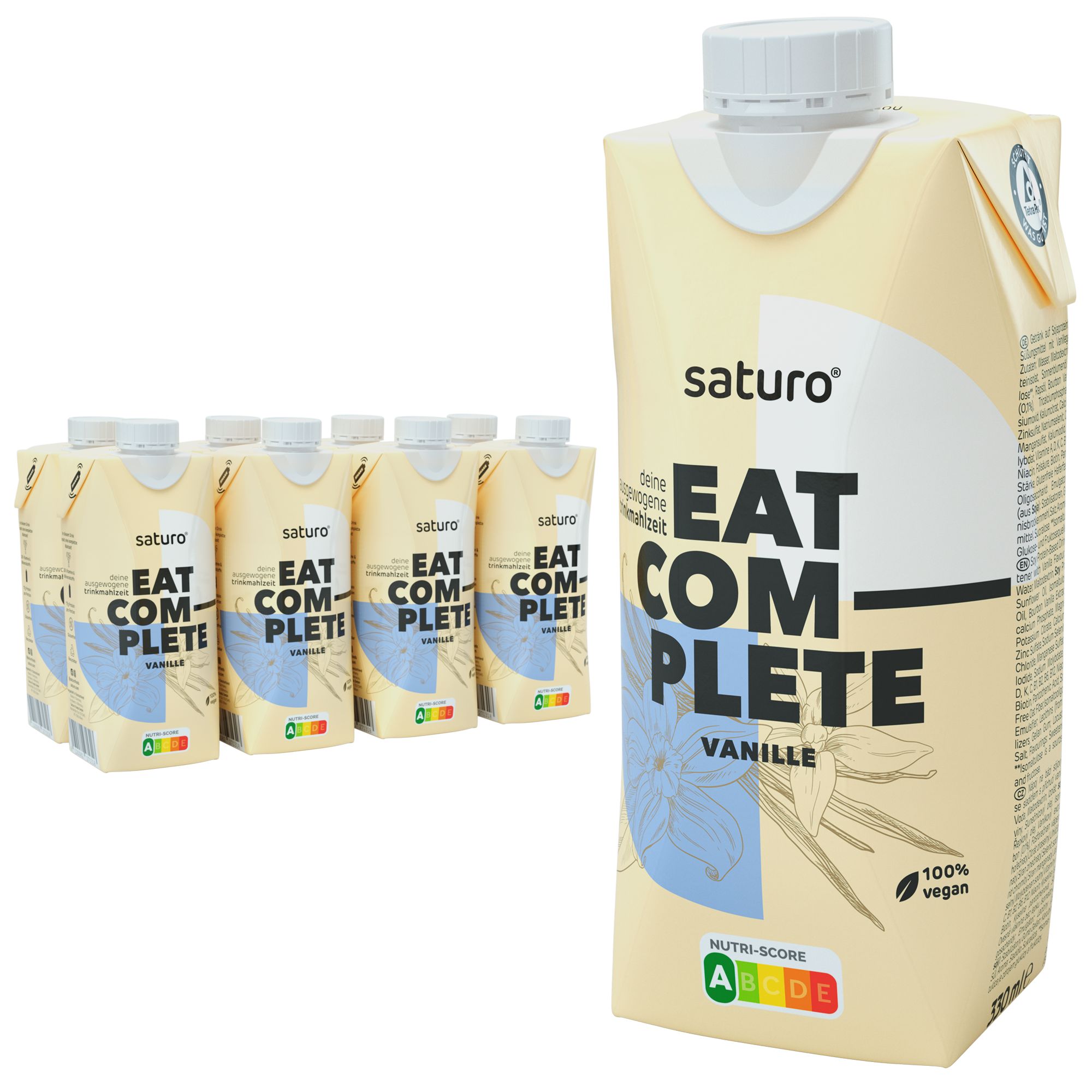 Saturo Trinknahrung Vegan Vanille | Astronautennahrung Mit Protein | Trinkmahlzeit Mit Nährstoffen